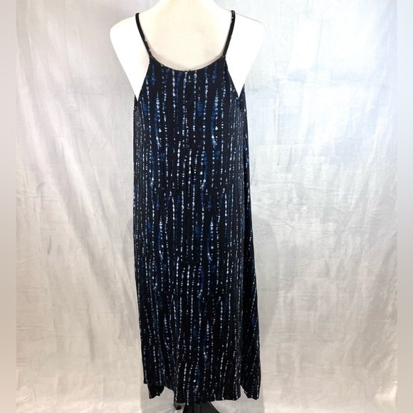 Tahari black and blue abstract print midi shift dress size medium - Picture 3 of 5